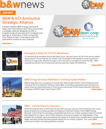 B&W Energy Services - July 2017 Customer Newsletter