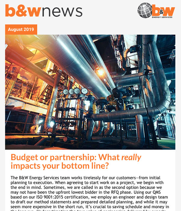 B&W Energy Services - August 2019 Customer Newsletter