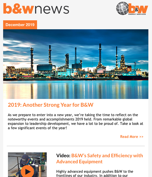 B&W Energy Services - December 2019 Customer Newsletter