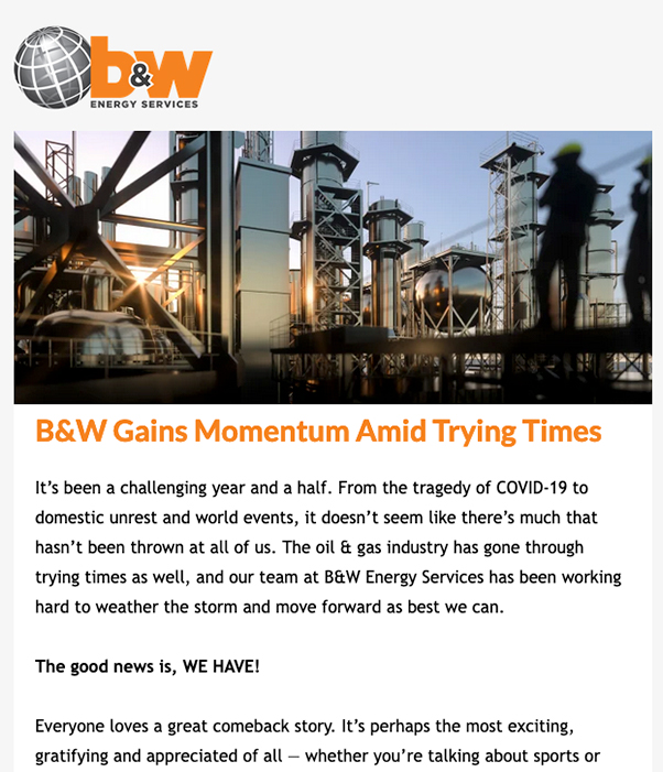 B&W Energy Services - August 2021 Customer Newsletter