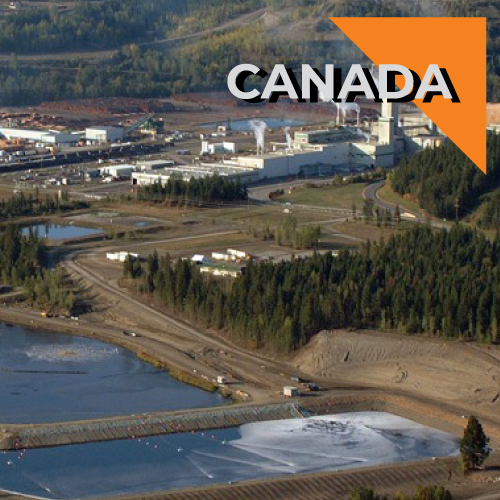 Aerial view of Cariboo Pulp and Paper Mill in Quesnel, British Columbia, Canada