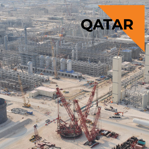 Aerial view of crawler crane working on Shell Pearl GTL in Ras Laffan Industrial City, Qatar