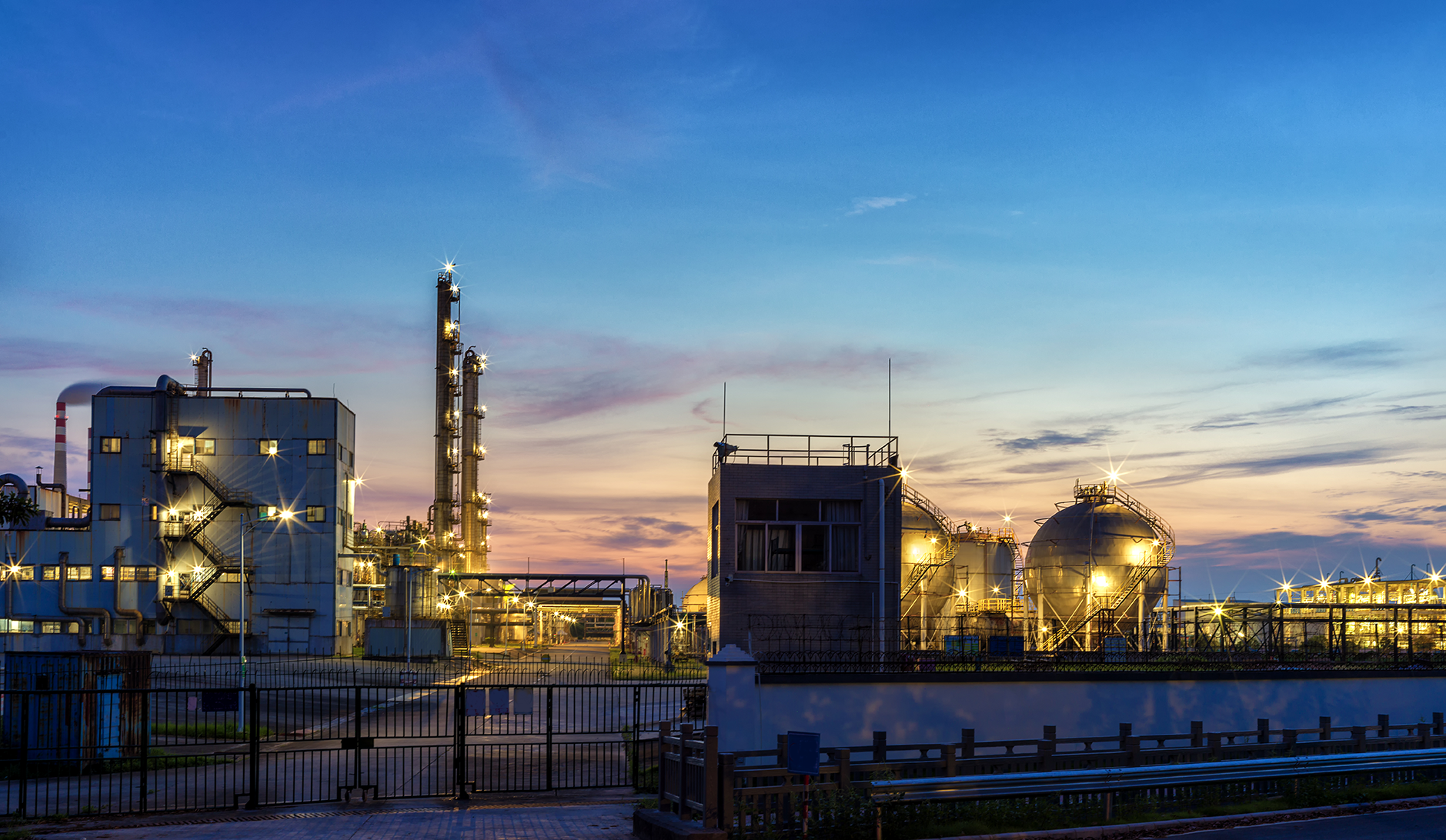 Ethylene production facility at sunset